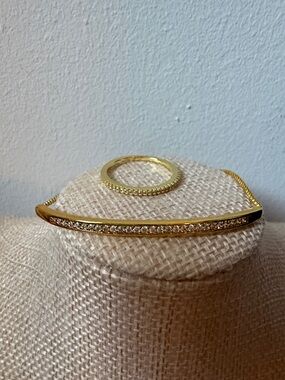 Gold Crystal Bar Bracelet and Gold Textured Ring Set